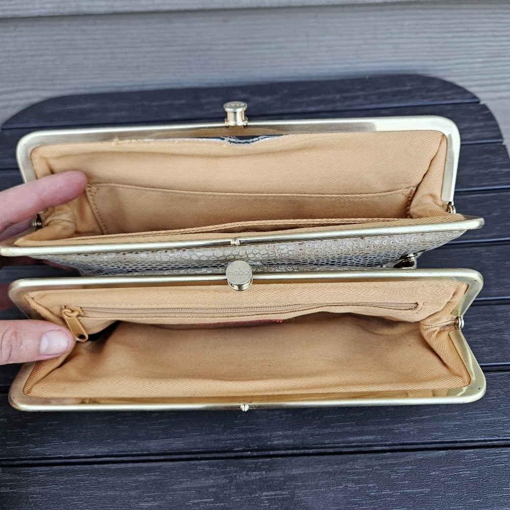 HOBO International Lauren Clutch Wallet Exotic Snakeskin Gold Organizer Bag - Picture 11 of 16